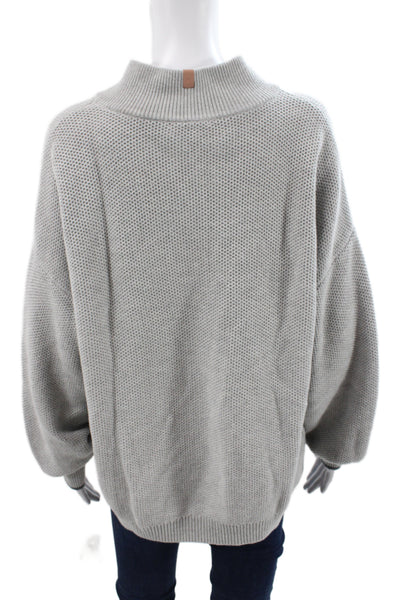 Lunya Womens Henley Sweater Mock Neck Long Sleeve Gray Knit Size L