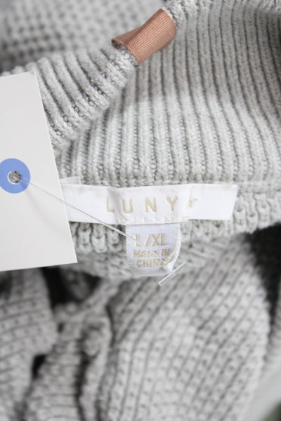 Lunya Womens Henley Sweater Mock Neck Long Sleeve Gray Knit Size L
