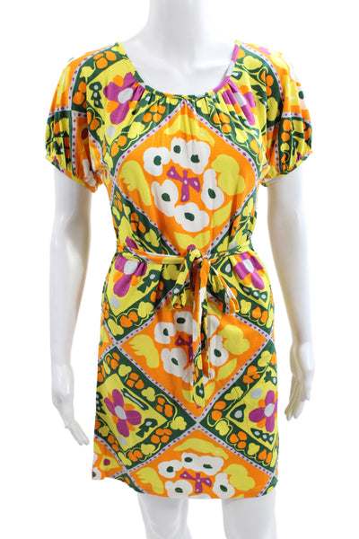 Marimekko Women Mini Floral Scoop Neck Short Sleeve Dress Multicolor Size 2XS