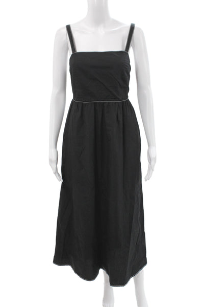 Zara Womens Maxi Dress Black Sleeveless Square Neck Cotton Zip Size M