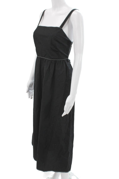 Zara Womens Maxi Dress Black Sleeveless Square Neck Cotton Zip Size M