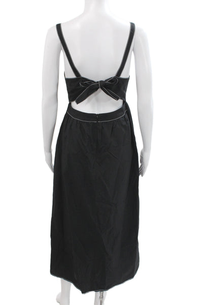 Zara Womens Maxi Dress Black Sleeveless Square Neck Cotton Zip Size M