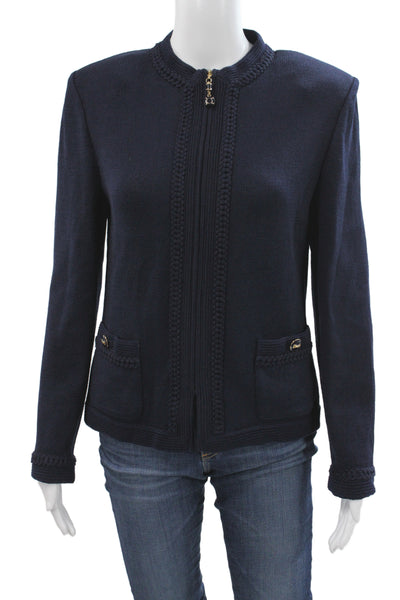 St. John Collection Womens Blue Basic Jacket 80% Wool Long Sleeve Zip Size 6