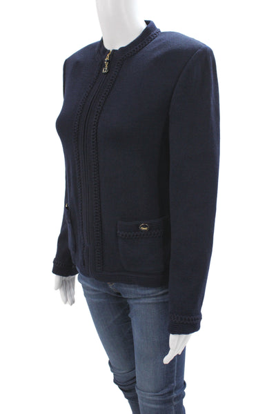 St. John Collection Womens Blue Basic Jacket 80% Wool Long Sleeve Zip Size 6