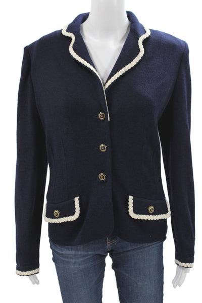 St. John Womens Basic Jacket Blue Wool Button Long Sleeve Size 6