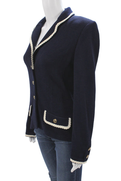 St. John Womens Basic Jacket Blue Wool Button Long Sleeve Size 6