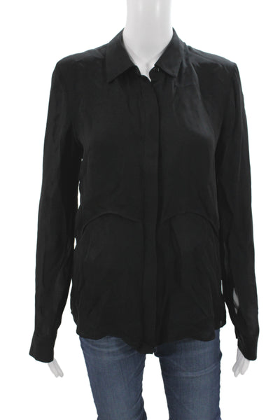 Theory Womens Collared Long Sleeve Silk Blend Solid Button Blouse Size M