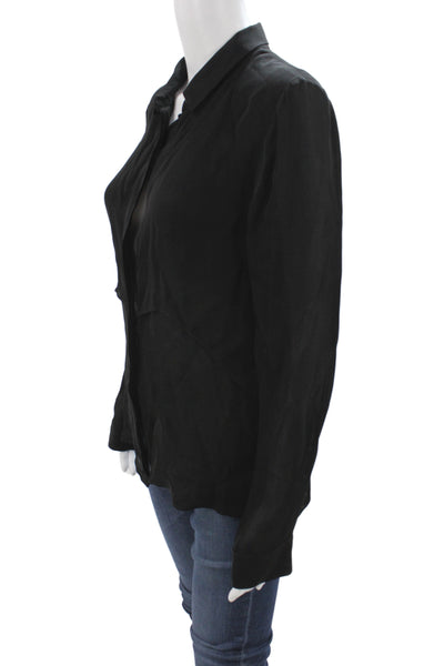 Theory Womens Collared Long Sleeve Silk Blend Solid Button Blouse Size M