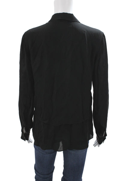 Theory Womens Collared Long Sleeve Silk Blend Solid Button Blouse Size M