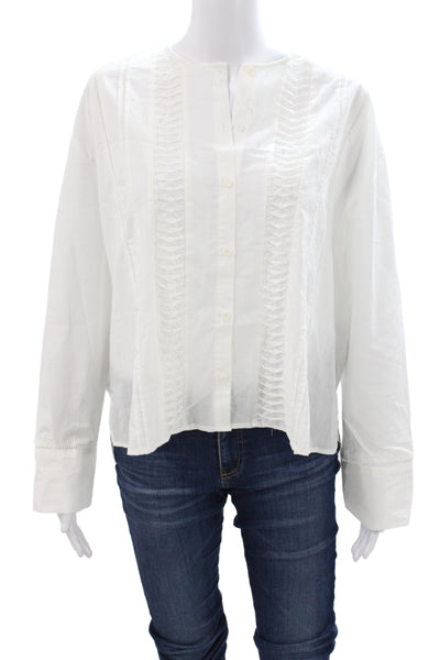 Zara Women Basic White Round Neck Button Long Sleeve Blouse Size M