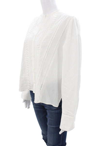 Zara Women Basic White Round Neck Button Long Sleeve Blouse Size M