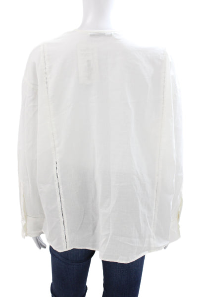 Zara Women Basic White Round Neck Button Long Sleeve Blouse Size M