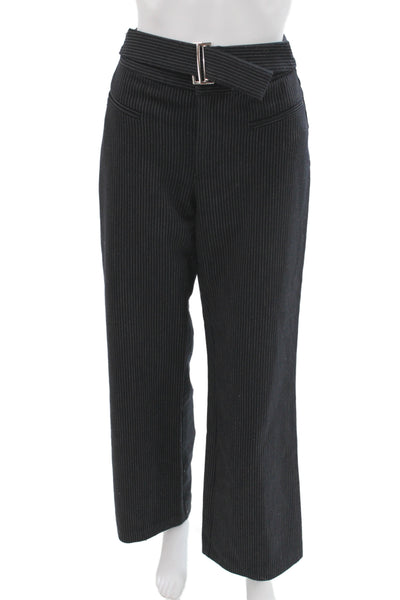 Free People Womens Black Striped Dress Pants Buckle Closure Size 6