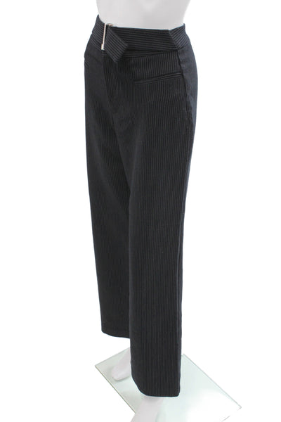 Free People Womens Black Striped Dress Pants Buckle Closure Size 6