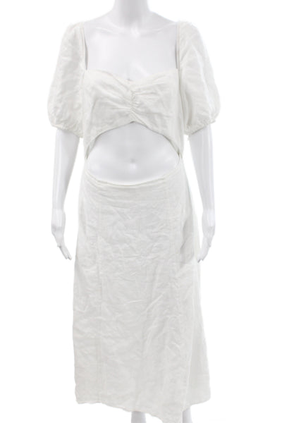 Reformation Womens Midi Dress White Linen Square Neck Short Sleeve Size 12