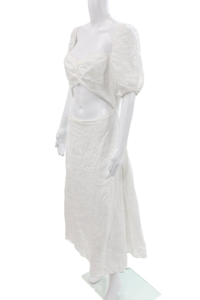 Reformation Womens Midi Dress White Linen Square Neck Short Sleeve Size 12