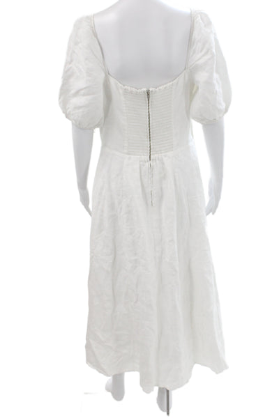 Reformation Womens Midi Dress White Linen Square Neck Short Sleeve Size 12