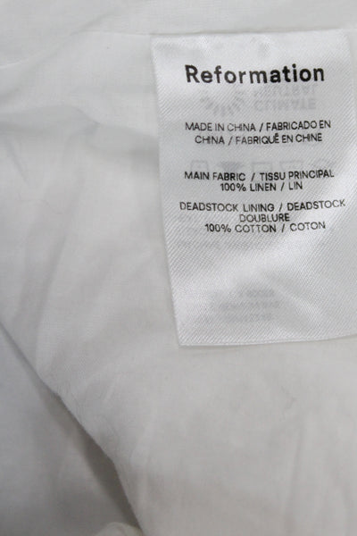 Reformation Womens Midi Dress White Linen Square Neck Short Sleeve Size 12