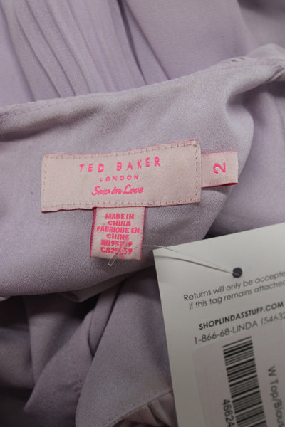 Ted Baker London Women Purple Blouse 3/4 Sleeve Button Size 2