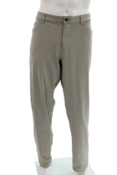 Lululemon Mens Chino Pants Beige Button Polyester Size 38
