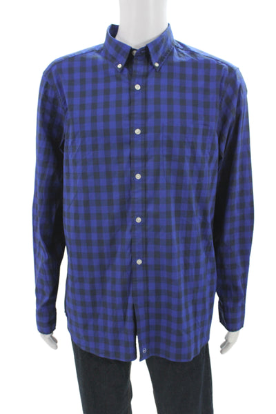 Vineyard Vines Mens Checkered Print Long Sleeve Button-Down Shirt Blue Size L