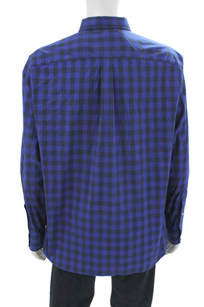 Vineyard Vines Mens Checkered Print Long Sleeve Button-Down Shirt Blue Size L