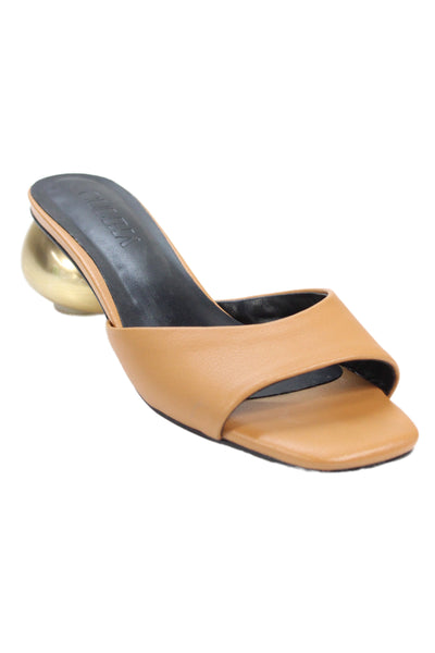 Culbia Womens Womens Leather Open Toe Slip On Heels Brown Size 6