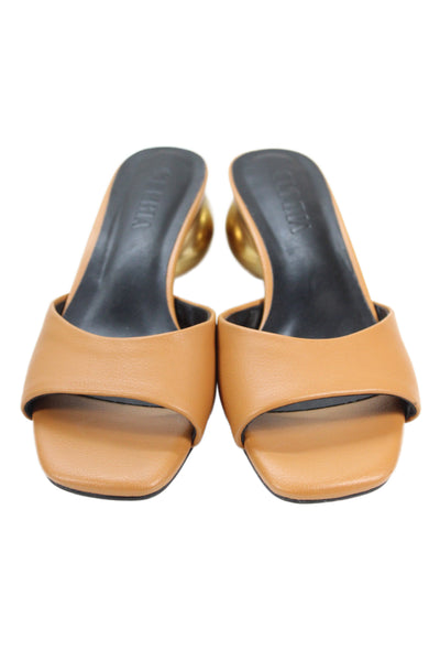 Culbia Womens Womens Leather Open Toe Slip On Heels Brown Size 6