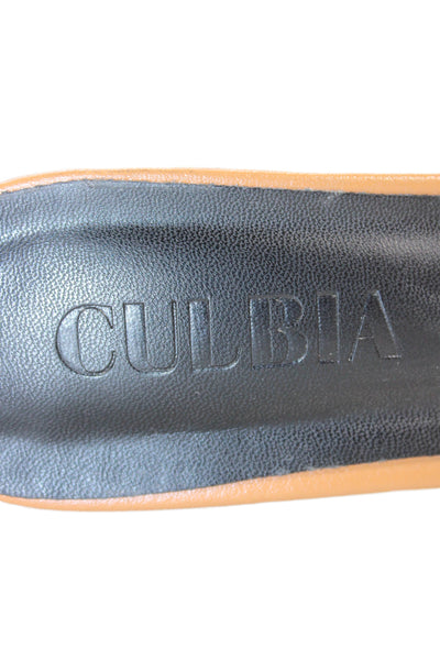 Culbia Womens Womens Leather Open Toe Slip On Heels Brown Size 6