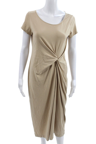 Cuyana Women Tshirt Dress Beige Pima Cotton Short Sleeve Mid-Calf Size XS