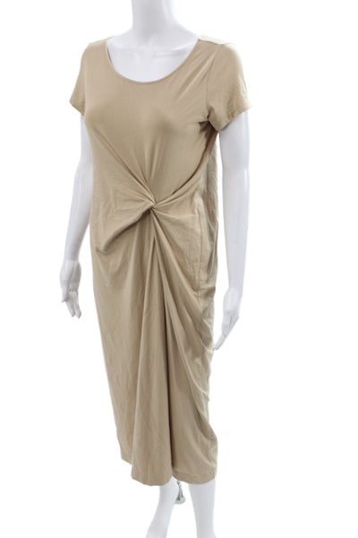 Cuyana Women Tshirt Dress Beige Pima Cotton Short Sleeve Mid-Calf Size XS