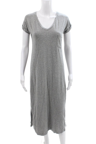 Cuyana Women Gray V-Neck T-Shirt Dress Short Sleeve Midcalf Size XS