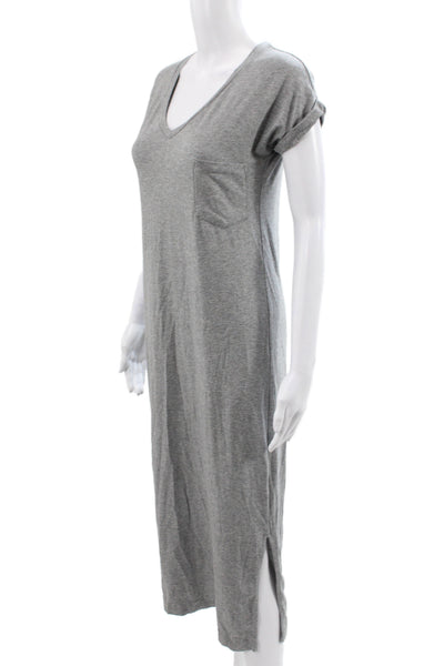 Cuyana Women Gray V-Neck T-Shirt Dress Short Sleeve Midcalf Size XS