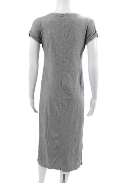 Cuyana Women Gray V-Neck T-Shirt Dress Short Sleeve Midcalf Size XS