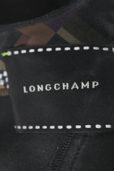 Longchamp Women Shift Dress Black Short Sleeve Round Neck Geometric Zip Size S