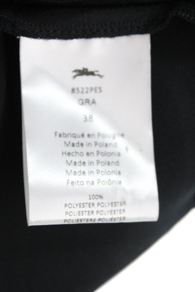Longchamp Women Shift Dress Black Short Sleeve Round Neck Geometric Zip Size S