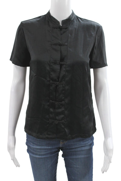 Reformation Womens Black Silk High Neck Short Sleeve Basic Blouse Size XS