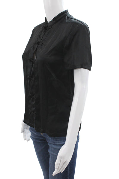 Reformation Womens Black Silk High Neck Short Sleeve Basic Blouse Size XS
