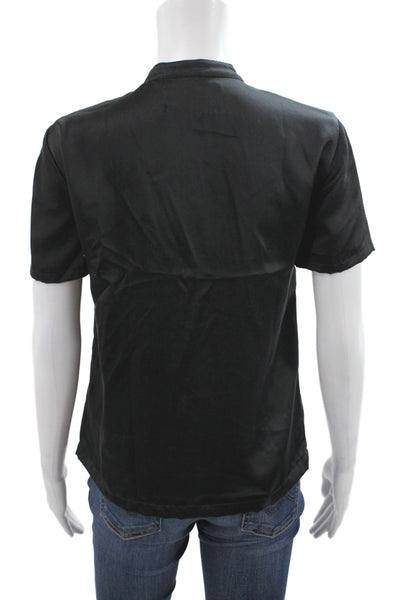 Reformation Womens Black Silk High Neck Short Sleeve Basic Blouse Size XS