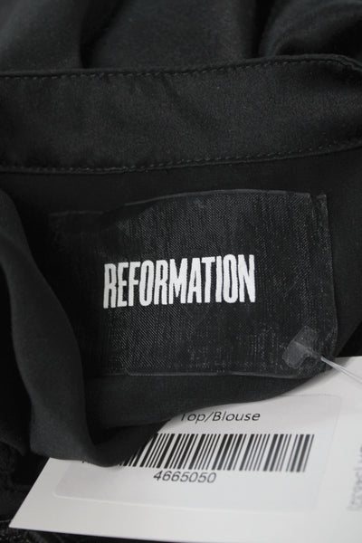 Reformation Womens Black Silk High Neck Short Sleeve Basic Blouse Size XS
