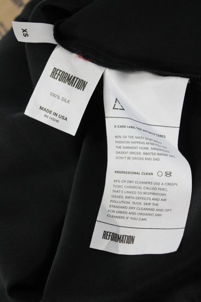 Reformation Womens Black Silk High Neck Short Sleeve Basic Blouse Size XS