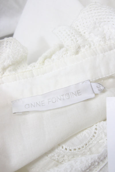 Anne Fontaine Womens High Neck 3/4 Sleeve Cotton Blouse White Size 38