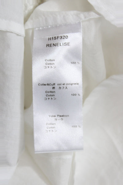 Anne Fontaine Womens High Neck 3/4 Sleeve Cotton Blouse White Size 38