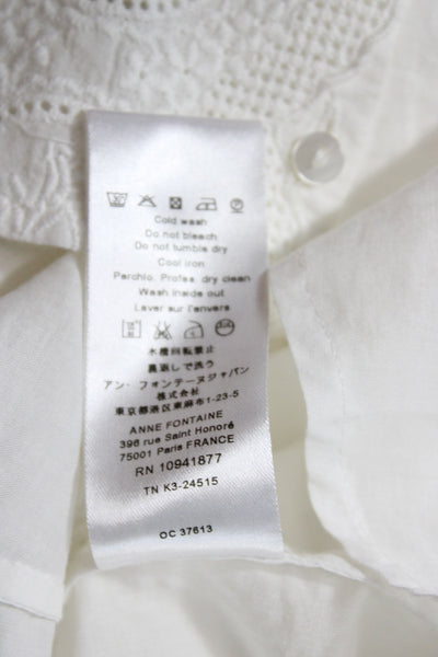 Anne Fontaine Womens High Neck 3/4 Sleeve Cotton Blouse White Size 38