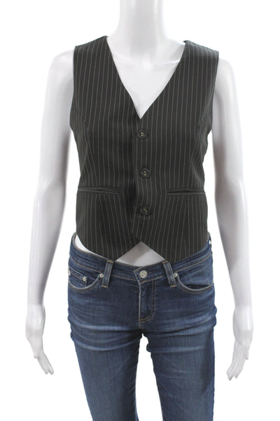 Dissh Women Striped V-Neck Button Front Vest Black Size 2