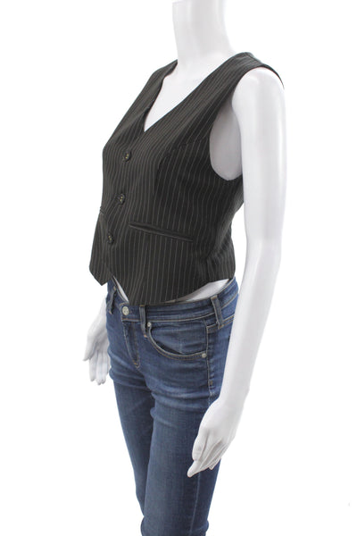 Dissh Women Striped V-Neck Button Front Vest Black Size 2