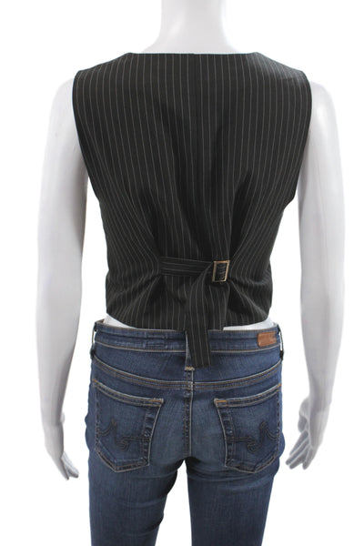 Dissh Women Striped V-Neck Button Front Vest Black Size 2