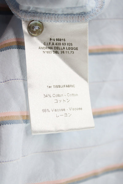 Cotelac Women Striped Collared Button-Up Long Sleeve Top Blue Size 2