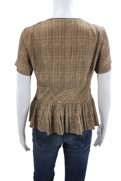 Cotelac Women Basic Geometric Scoop Neck Short Sleeve Beige Blouse Size 0