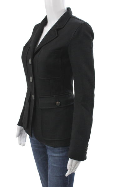Burberry Womens Cotton Wool Button Down Blazer Black Size 2